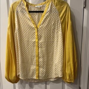 Boden Harriet Top Yellow & White Print Blouse Size US 4